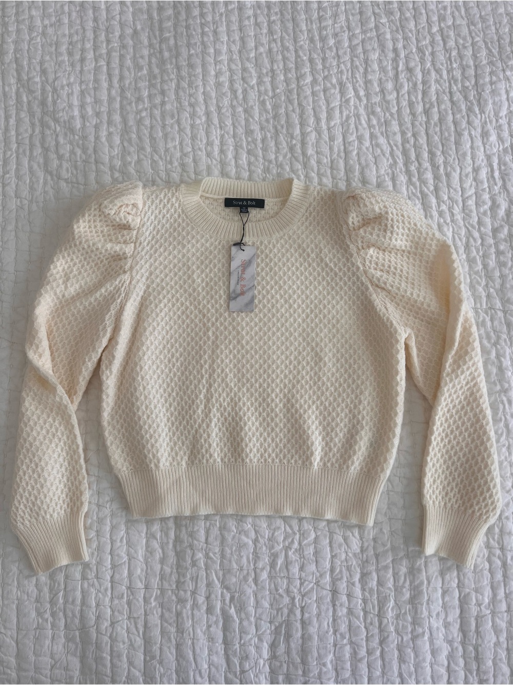 Strut & Bolt Cream Puff-Sleeve Knit Sweater